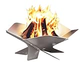 Design Camping Feuerschale aus Edelstahl | Faltbare Feuerstelle Outdoor, Camping, Garten | Mobile, demontierbare und steckbare Feuerstelle für das mobile Lagerfeuer