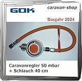 Gasdruckregler Sicherheitsregler 50 mbar + Schlauch 40 cm, Wohnwagen, Wohnmobil